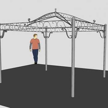 欧式四角铁艺廊架SU模型下载_sketchup草图大师SKP模型