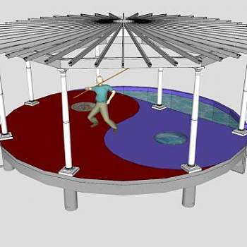高架环形廊架池塘户外场地SU模型下载_sketchup草图大师SKP模型