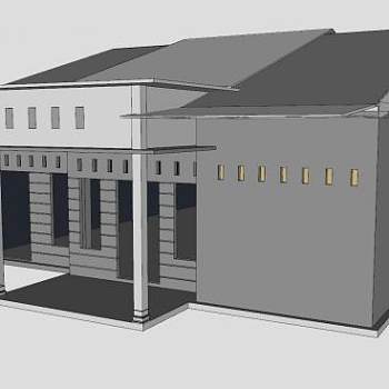 房屋正门廊架廊道SU模型下载_sketchup草图大师SKP模型