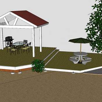 庭院廊架和凉棚座椅设计SU模型下载_sketchup草图大师SKP模型