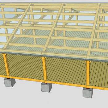 仓库木制梁架屋顶玻璃棚SU模型下载_sketchup草图大师SKP模型