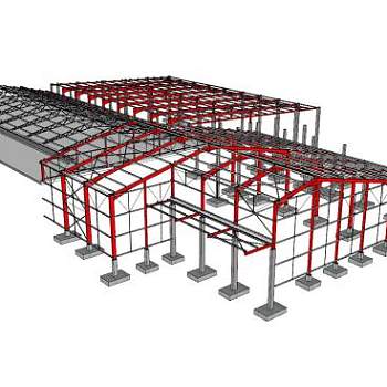 现代大型钢制建筑梁架SU模型下载_sketchup草图大师SKP模型