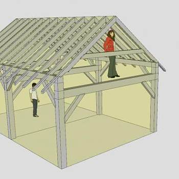 木框架房屋梁架SU模型下载_sketchup草图大师SKP模型