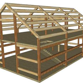 木构架的谷仓SU模型下载_sketchup草图大师SKP模型