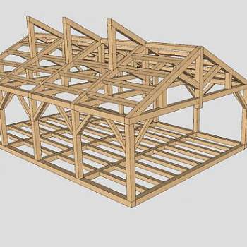 木构架车间SU模型下载_sketchup草图大师SKP模型