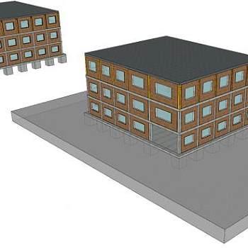 三层办公大楼地基SU模型下载_sketchup草图大师SKP模型