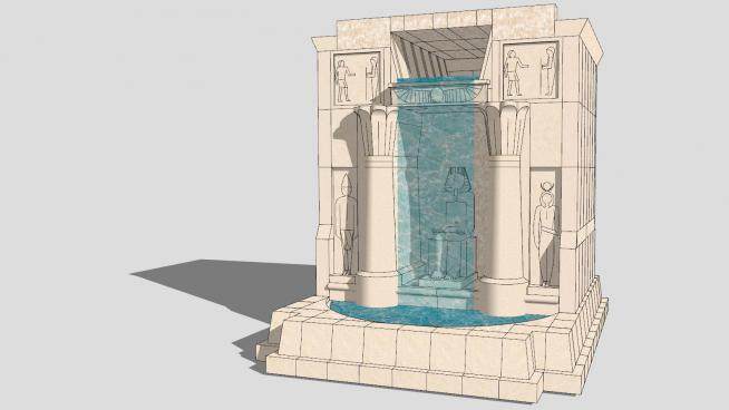 埃及风格浮雕喷泉瀑布SU模型下载_sketchup草图大师SKP模型