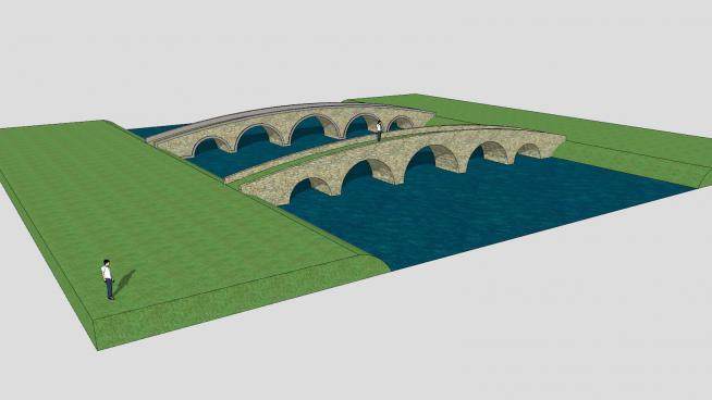跨河双石拱桥SU模型下载_sketchup草图大师SKP模型