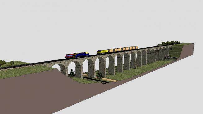 现代高架铁路桥SU模型下载_sketchup草图大师SKP模型