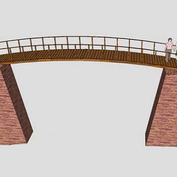 石砖柱木架拱桥SU模型下载_sketchup草图大师SKP模型