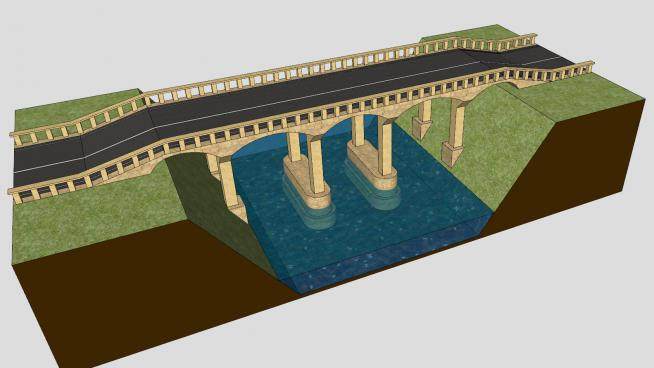 现代河道公路拱桥SU模型下载_sketchup草图大师SKP模型