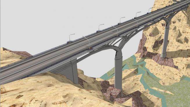 横跨峡谷的四车道公路桥SU模型下载_sketchup草图大师SKP模型