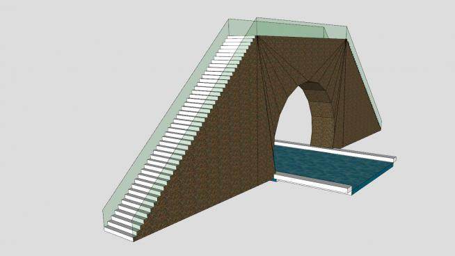 楼梯玻璃护栏拱桥SU模型下载_sketchup草图大师SKP模型