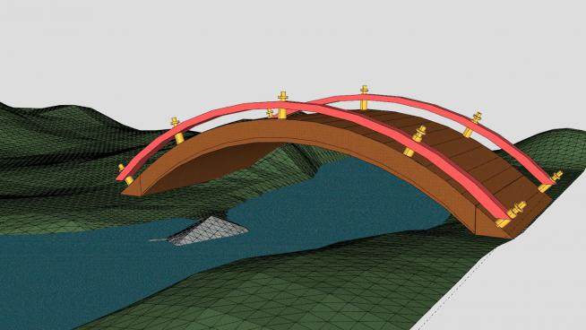 中式河道护栏桥梁SU模型下载_sketchup草图大师SKP模型