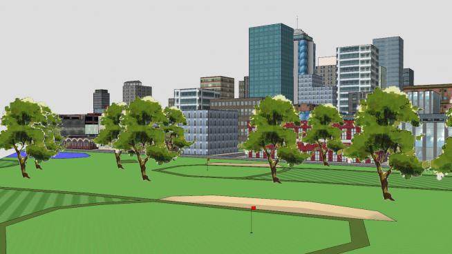 城市建筑公园中心SU模型下载_sketchup草图大师SKP模型