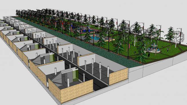 现代公园建筑景观SU模型下载_sketchup草图大师SKP模型