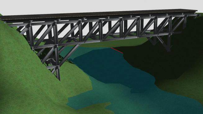 跨山河道桁架桥SU模型下载_sketchup草图大师SKP模型