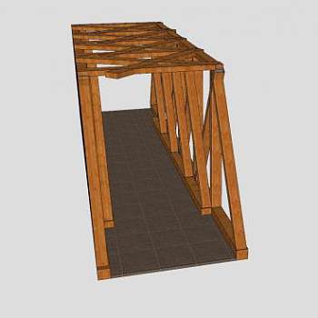 木桁架石桥过道SU模型下载_sketchup草图大师SKP模型