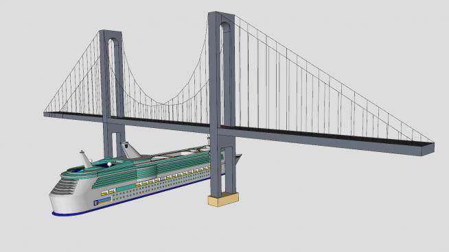 韦拉札诺海峡大桥和邮轮SU模型下载_sketchup草图大师SKP模型