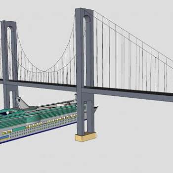 韦拉札诺海峡大桥和邮轮SU模型下载_sketchup草图大师SKP模型