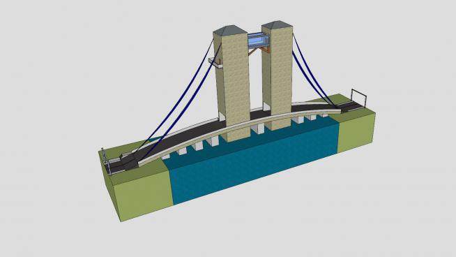 跨河拱架桥楼SU模型下载_sketchup草图大师SKP模型