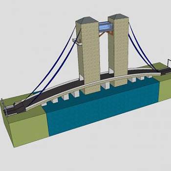 跨河拱架桥楼SU模型下载_sketchup草图大师SKP模型