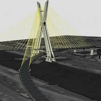 斜拉桥组合桥梁SU模型下载_sketchup草图大师SKP模型