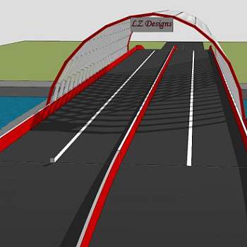 拱桁架四车道桥梁SU模型下载_sketchup草图大师SKP模型