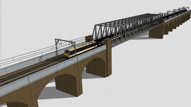 现代铁路桁架桥SU模型下载_sketchup草图大师SKP模型