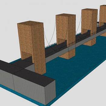 河道石柱吊桥SU模型下载_sketchup草图大师SKP模型