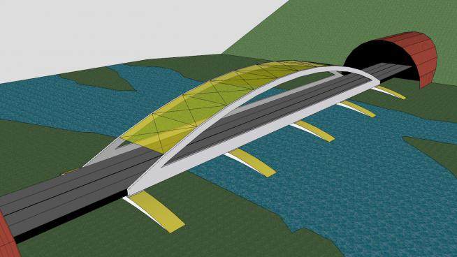 现代湖泊隧道桥梁SU模型下载_sketchup草图大师SKP模型