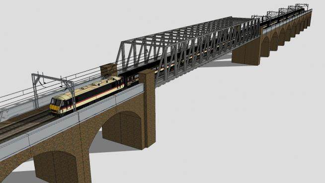 铁路桥梁火车桥SU模型下载_sketchup草图大师SKP模型