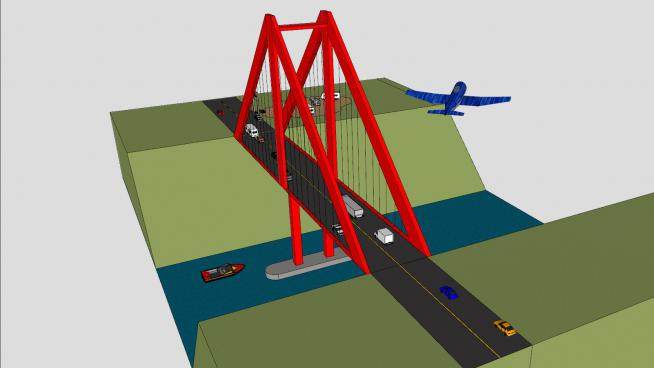 河道上的公路桥SU模型下载_sketchup草图大师SKP模型