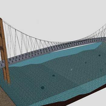 河道上的悬索桥SU模型下载_sketchup草图大师SKP模型