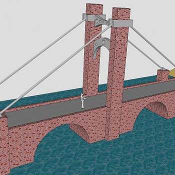 铸砖悬索桥梁SU模型下载_sketchup草图大师SKP模型