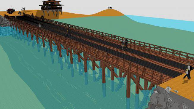 海边沙滩木架桥梁SU模型下载_sketchup草图大师SKP模型