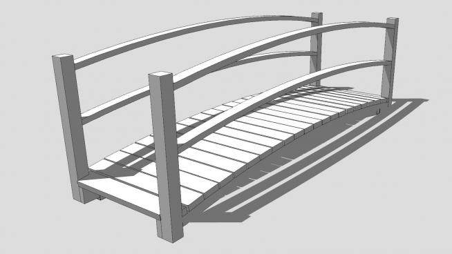 木制人行护栏拱桥SU模型下载_sketchup草图大师SKP模型