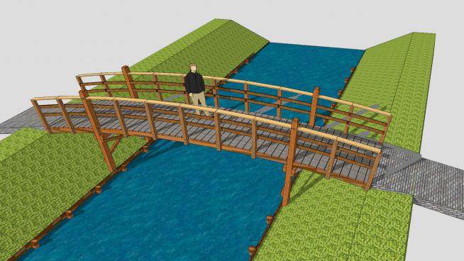 河道上的木拱桥SU模型下载_sketchup草图大师SKP模型