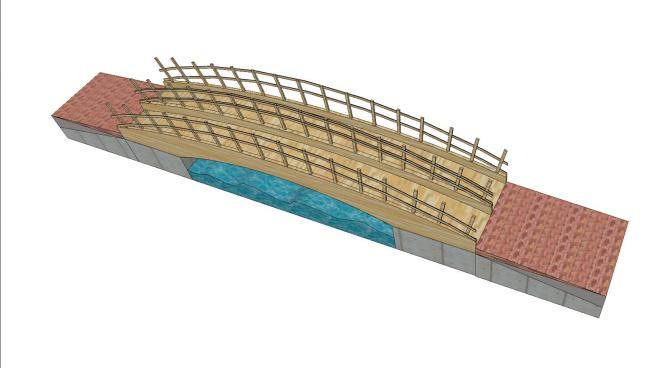河上双道木拱桥SU模型下载_sketchup草图大师SKP模型