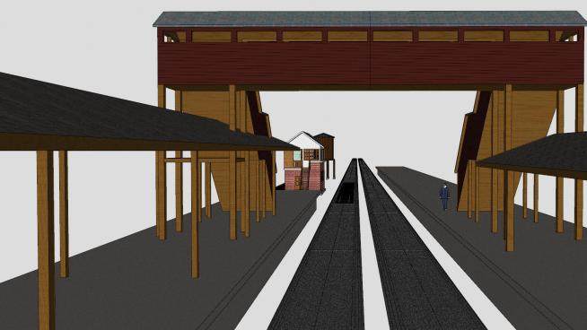 车站廊道铁轨与跨线天桥SU模型下载_sketchup草图大师SKP模型
