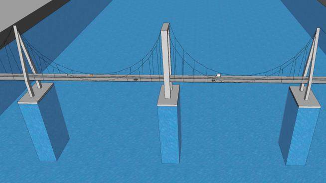 河道上的拉索桥SU模型下载_sketchup草图大师SKP模型