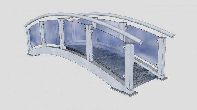 不锈钢玻璃护栏拱桥SU模型下载_sketchup草图大师SKP模型