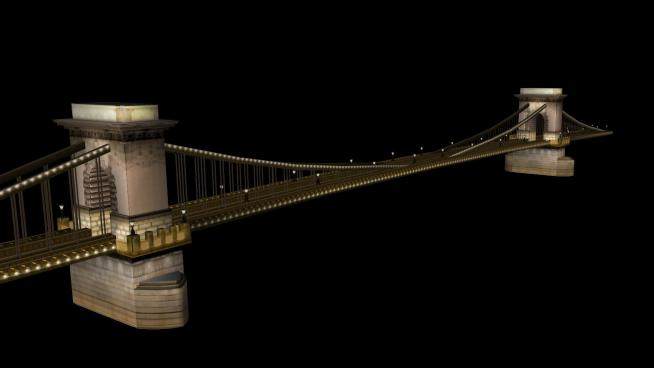 夜间的铁链桥SU模型下载_sketchup草图大师SKP模型