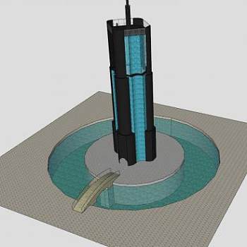 环形水池中的建筑SU模型下载_sketchup草图大师SKP模型