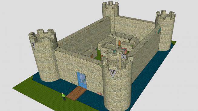 中世纪吊桥城堡和水景河道SU模型下载_sketchup草图大师SKP模型