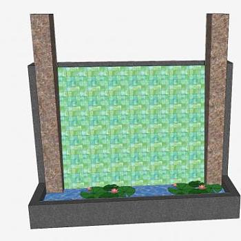 庭院水幕墙荷花水池SU模型下载_sketchup草图大师SKP模型