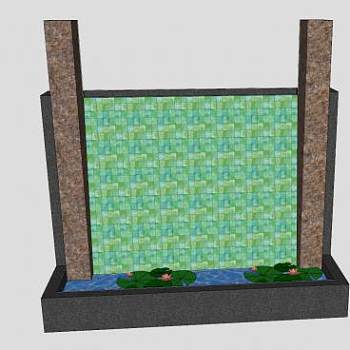 庭院水幕墙荷花水池SU模型下载_sketchup草图大师SKP模型