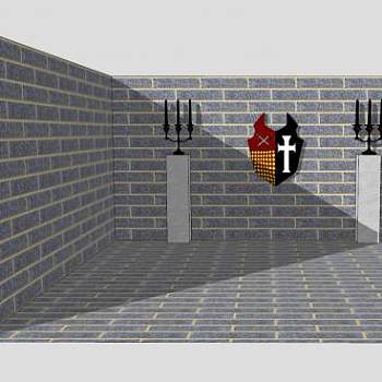 欧式墙和落地柱烛台盾牌装饰SU模型下载_sketchup草图大师SKP模型