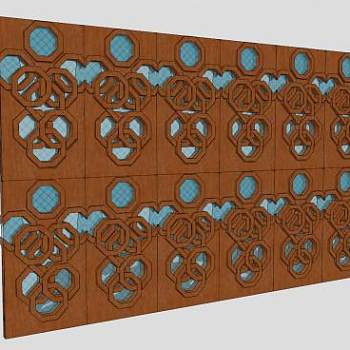木镂空雕艺墙SU模型下载_sketchup草图大师SKP模型