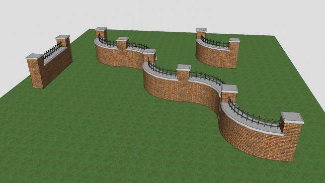 现代弧形防护砖墙SU模型下载_sketchup草图大师SKP模型